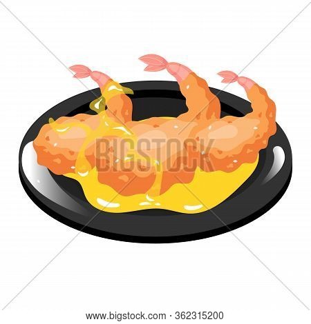 Chinese King Prawn Color Icon. Asian Seafood Coooked In Sweet And Sour Sauce. Eastern Traditional Cu