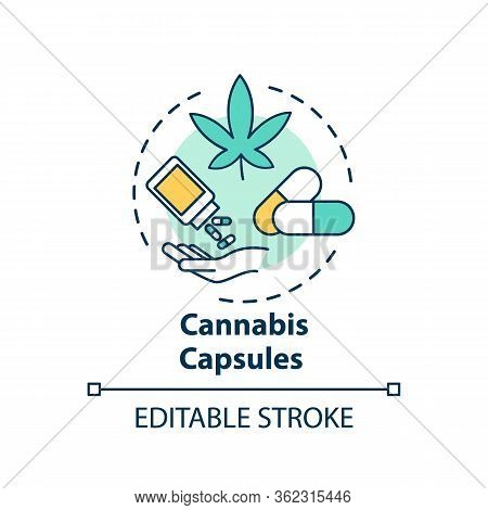 Cannabis Capsule Concept Icon. Medical Marijuana, Mmj Prescription Idea Thin Line Illustration. Caps