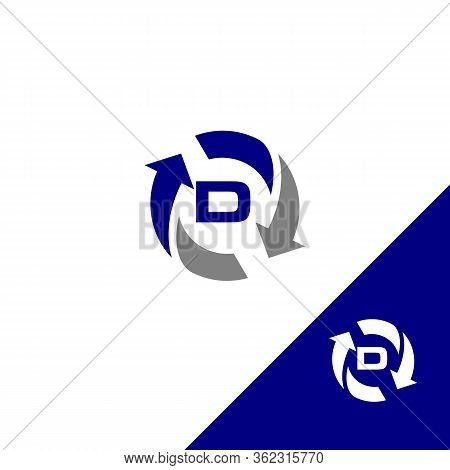 Simple Design Letter D With Round Arrow And Color Blue. Flat Design Letter D. Vector Illustration Ep