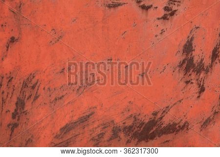 Rusty Metallic Wall, Background, Texture. An Old Brown Rusty Surface With Faded Uneven Color. Abstra