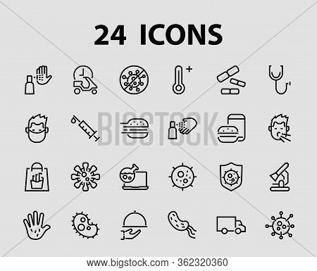 Coronavirus Set Of Icons On The Theme Of Coronavirus, Contains Icons Such As Antiseptic, Hand Washin
