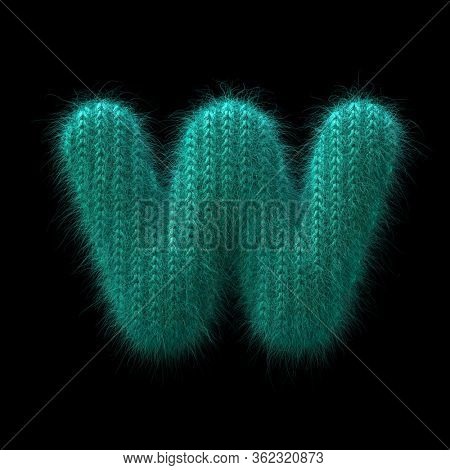 wool letter W - Lower-case 3d knitted font isolated on black background. This alphabet is perfect for creative illustrations related but not limited to Winter, knitting, wool...
