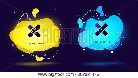 Black Crossed Bandage Plaster Icon Isolated On Black Background. Medical Plaster, Adhesive Bandage, 