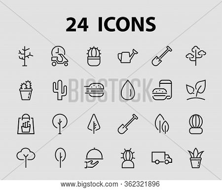 A Set Of Rosteniya Icons, And Garden Care, Vector Illustration, Contains Icons Such As Tree, Cactus,