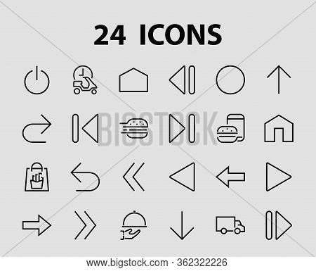 Set Of Line Arrows, Directions, Arrows, Contains Icons Such As Pause, Continuation, Directly, To The