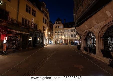 Strasbourg, France - Mar 17, 2020: Closed Iconic Restaurant Kammerzell As City Imposes Emergency Mea