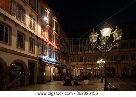 Strasbourg, France - Mar 17, 2020: Empty No People On The Abandoned Place Gutenberg As Authorities I