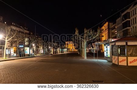 Strasbourg, France - Mar 17, 2020: Empty Place Broglie In Strasbourg As The City Imposes Emergency M