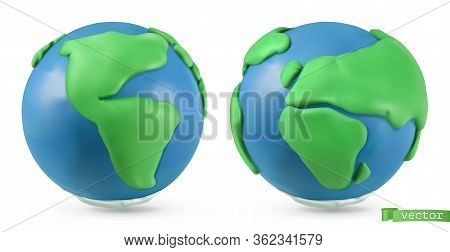 Planet Earth Icon. 3d Vector Objects. Handmade Plasticine Art Illustration