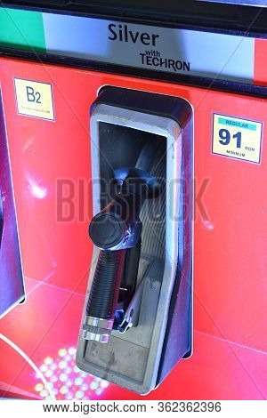 Pasay, Ph - July 26 - Caltex Fuel Gas Pump Silver At Philauto Show On July 26, 2019 In Pasay, Philip