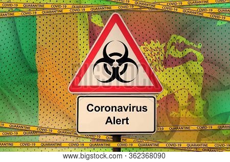 Sri Lanka Flag And Covid-19 Biohazard Symbol With Quarantine Orange Tape. Coronavirus Or 2019-ncov V