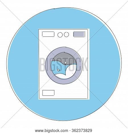 Illustration - White Washing Machine With A Front Loading Icon. Washing Machine Modern Flat Style Th
