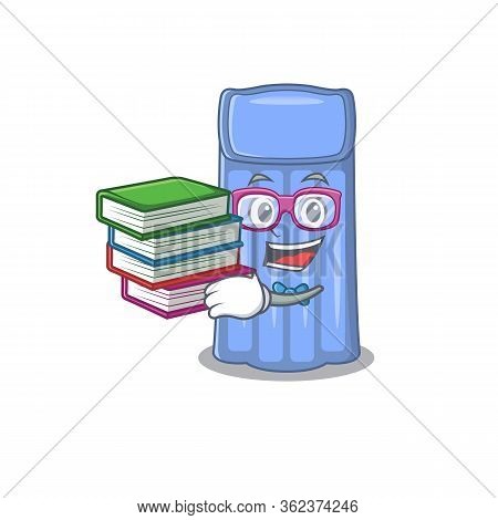A Diligent Student In Water Mattress Mascot Design Concept With Books