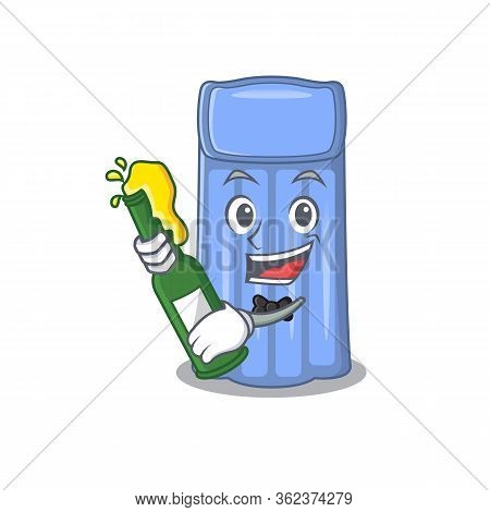 Mascot Character Design Of Water Mattress Say Cheers With Bottle Of Beer