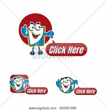 Click Here With Cartoon Icons. Hand Cursor Signs. Press Here Symbols. Circle Concept Web Buttons.