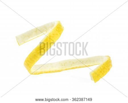 Lemon Peel On A White Background, Close-up. Citrus Twist Peel.