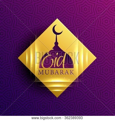 Bautiful Eid Mubarak Card On Golden Diamond Shape