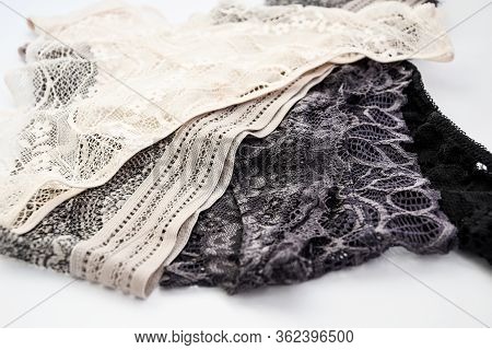 Beautiful Lacy Panties Isolated On White , Beautiful Female Lacy Black Panties Isolated On White Bac