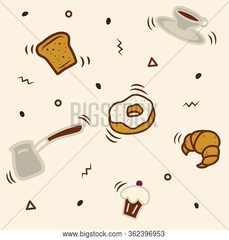 Seamless Pattern With Toast, Donuts And Coffee.