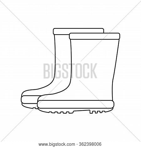 Vector silhouette of rubber boots for the garden on a white background. For agriculture and caring for plants and vegetables. Flat design of the item without filling. Vector and stock illustration.