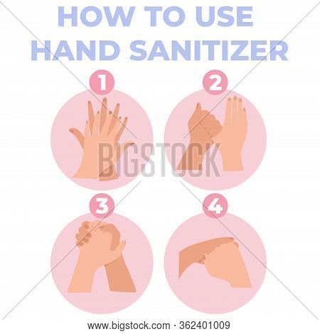 Disinfect Hands With Alcohol Gel. How To Use Hand Sanitizer, Personal Hygiene, Infographic Procedure