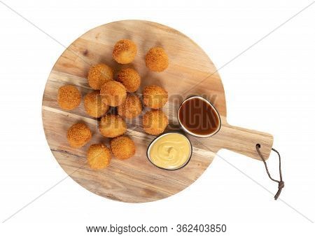 Dutch Traditional Snack Bitterbal On A Serving Board, Isolated