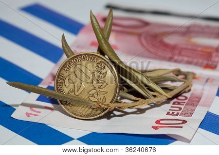 Griego moneda (dracma y Euro)