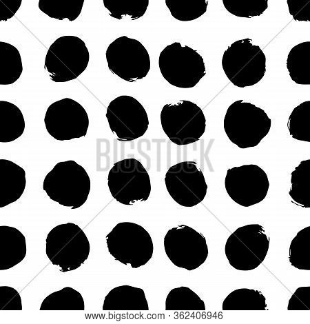 Vector illustration of a seamless black dotted with rounded spots with grunge effect isolated on white background. Stock illustration. Can print on paper or fabric.