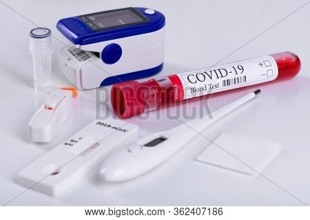 Rapid Covid-19 Coronavirus Test Kit For Antibody Or Sars-cov-2 Virus Disease And Epidemic Concept Ba