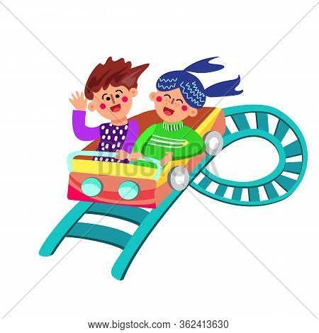 Characters Have Fun Riding Rollercoaster Vector Illustration