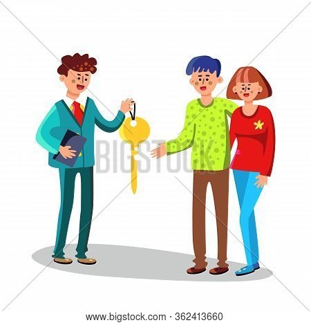 Realtor Giving House Key To New Owners Vector