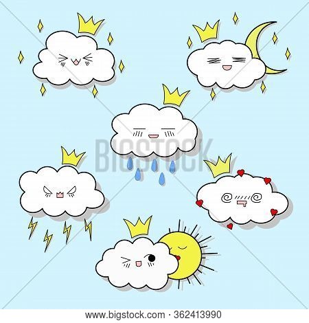Cute cloud illustration with different emotions. Vector illustration. Stock illustration. You can change the background to any other color.
