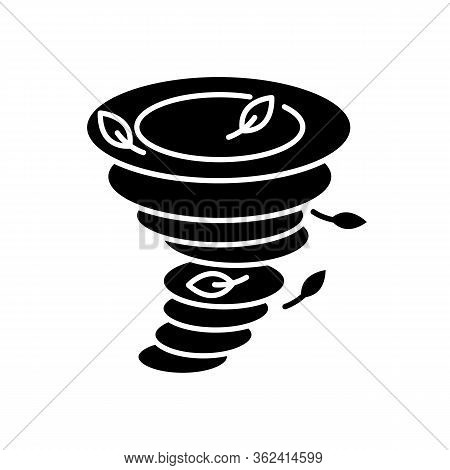 Tornado Black Glyph Icon. Natural Disaster, Dangerous Phenomenon Silhouette Symbol On White Space. E