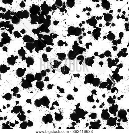Black watercolor blots with gouache on an isolated background. Vector and stock illustration. You can use print on fabric, wallpaper, texture.