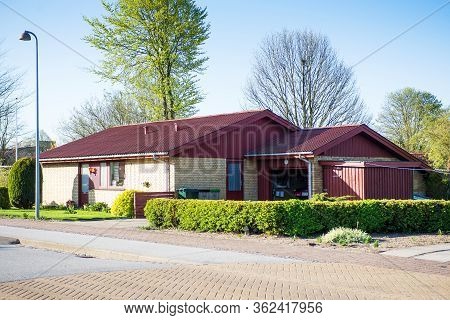 Billund, Denmark - 25 April 2014: Small Cozy City Billund. Houses Around Legoland In Billund