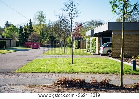 Billund, Denmark - 25 April 2014: Small Cozy City Billund. Houses Around Legoland In Billund
