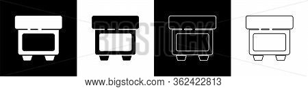 Set Fuse Of Electrical Protection Component Icon Isolated On Black And White Background. Melting Bre