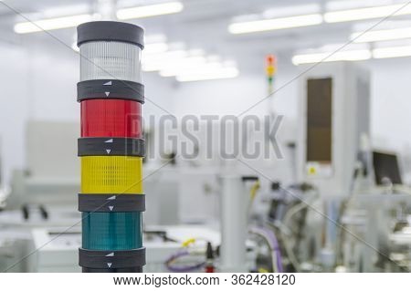 Industrial Signal Led Lights On An Electronic Equipment Factory.