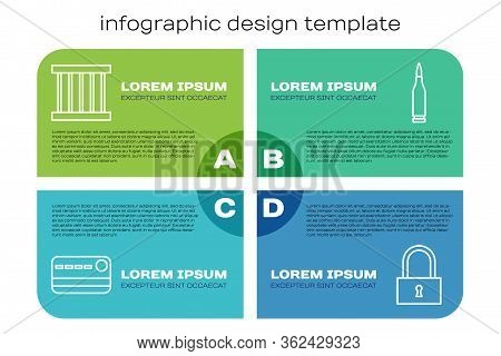 Set Line Credit Card, Prison Window, Lock And Bullet. Business Infographic Template. Vector
