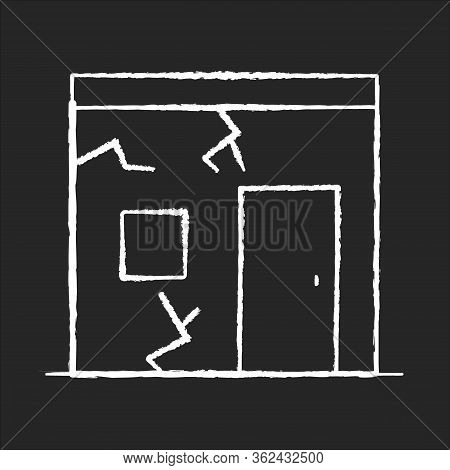 Slums Chalk White Icon On Black Background. Cracked Urban Construction. Poor Condition Of Residentia
