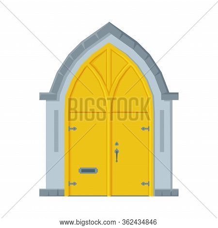 Yellow Arched Door In Vintage Style, Architactural Design Element Vector Illustration