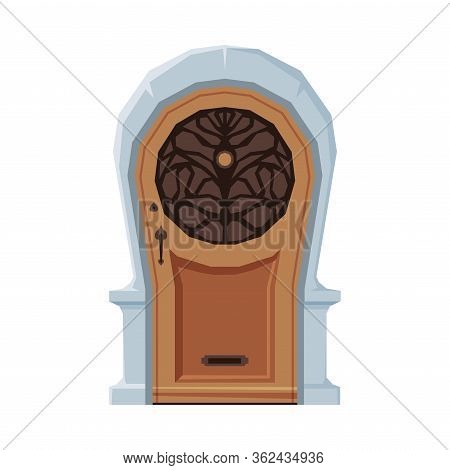 Old Door In Vintage Style, Architactural Design Element Vector Illustration On White Background