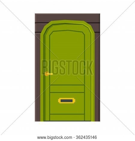 Green Door, Classic Facade Architactural Design Element Vector Illustration