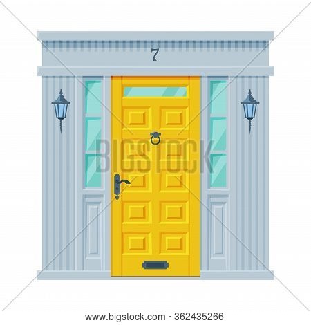 Classic Yellow Door, Facade Architactural Design Element Vector Illustration