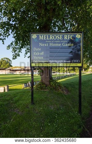 Melrose, Scotland - June 17:  A Sign Welcoming Supporters To Melrose Rugby Union Club In Melrose, Sc