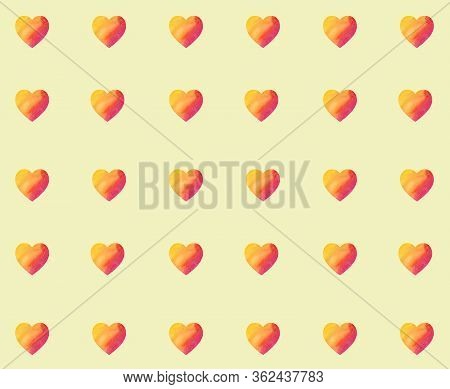 Watercolor Yellow Red Hearts Pattern. Beautiful Hearts Pattern. Abstract Watercolor Hearts Pattern.