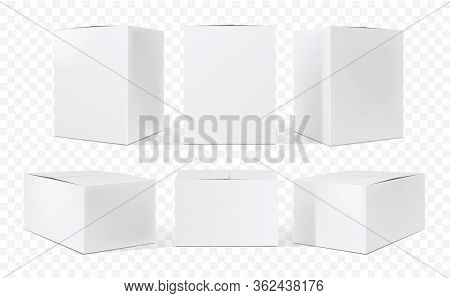 Blank Cardboard Package Boxes. Box Set Mockup. Three Templates, Layout Of Boxes In Different Positio