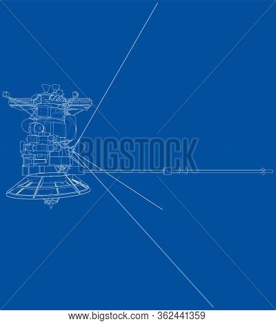Communication Satellite Concept Outline. Vector Rendering Of 3d. Wire-frame Style. The Layers Of Vis