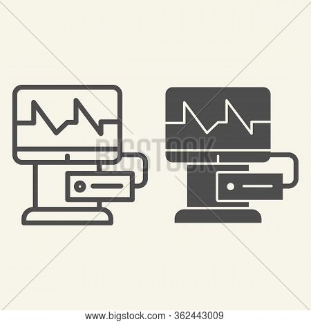 Cardiograph Line And Solid Icon. Electrocardiogram On Monitor Outline Style Pictogram On White Backg