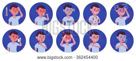 Coronavirus 2019-ncov Symptoms Flat Icons Set, Colorful Symbols Pack Contains - Fever, Cough, Sore T